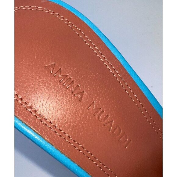 NWT AMINA MUADDI Lupita Sky Blue PVC and Patent Leather Mules Size EU37 - Picture 8 of 14